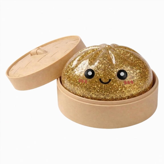 Rare Glitter Dumpling Squishy Toys with Steamer Box, Soft Squeeze Mystery Squishy Balls, Stress Relief Sensory Bun Squishy for Desk Display