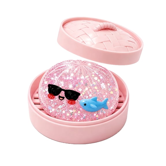Rare Glitter Shark Dumpling Squishy, Pink Dumpling Squishy with Box, Dumplings Squeeze Balls Stress Relief Sensory for Holiday & Birthday Gifts