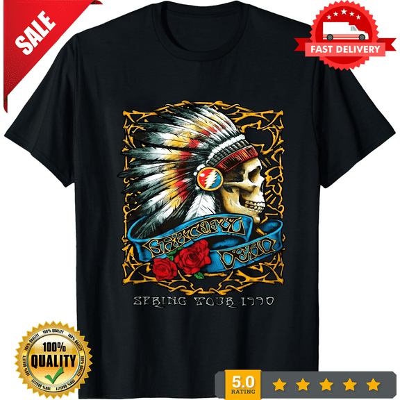 Rare GratefulllDead Spring Tour 1990 T Shirt Mens Rock and Roll Music Band Tee Black, LIMITED EDITION-TH66002