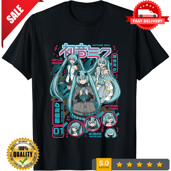 Rare Hatsune Miku T-Shirt Anime Girl Kawaii Project Diva Vocaloid Gift Shirt All Size, ULTRA LIMITED-TH71421