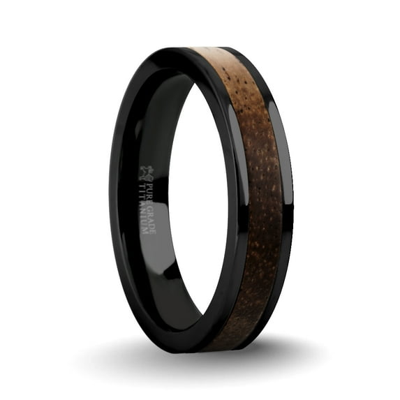 Rare Hawaii Acacia Koa Wood Inlay Black Titanium Wedding Ring, 4mm, Size 11