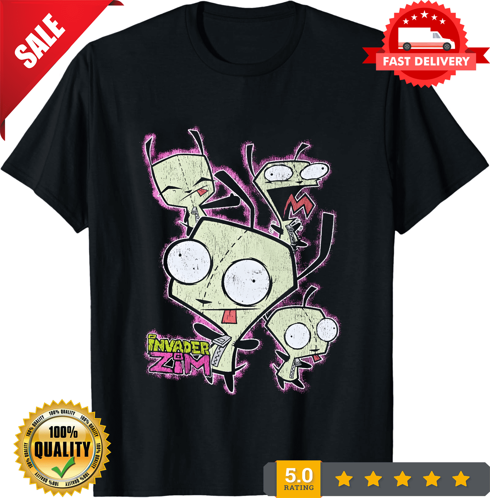 Zim Invasion Rare Invader Zim Black Gift Adult TShirt Unisex Cotton 8D717, ULTRA ...
