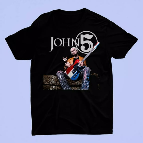 Rare John 5 And Cat Funny Short Sleeve Black All Size