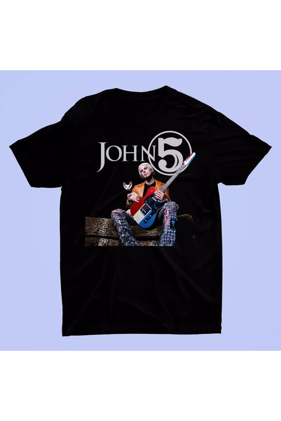 Rare John 5 And Cat Funny Short Sleeve Black All Size