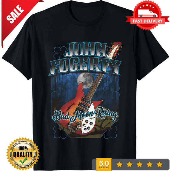 Rare John Fogerty Bad Moon Rising T Shirt Mens Licensed Rock N Roll Band Tee Black, NEW TRENDING ITEM-TH71365