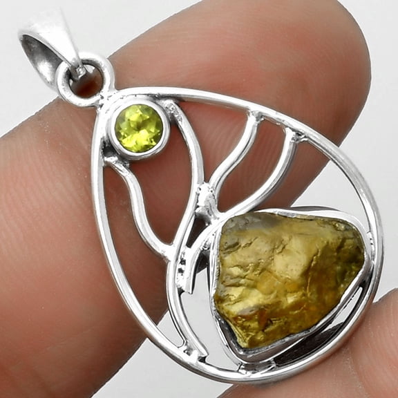 Rare Kornerupine Rough & Peridot 925 Sterling Silver Pendant Jewelry P-1572 SDP115753