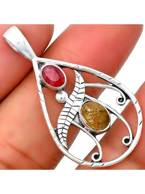 Rare Kornerupine Rough & Ruby Quartz 925 Sterling Silver Pendant Jewelry P-1376 SDP133110