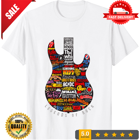 Rare Legends Of Rock Guitar Vintage Classic Graphic T-Shirt Unisex Heavy Cotton NEW, ULTRA LIMITED-TH75238
