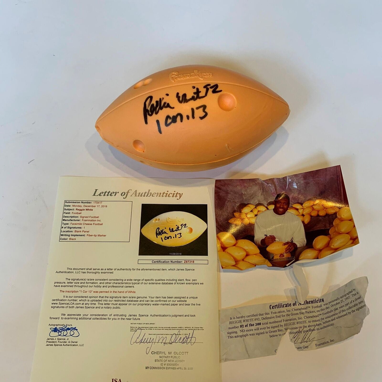Rare Reggie White Signed Foamation Cheesehead Football With JSA COA