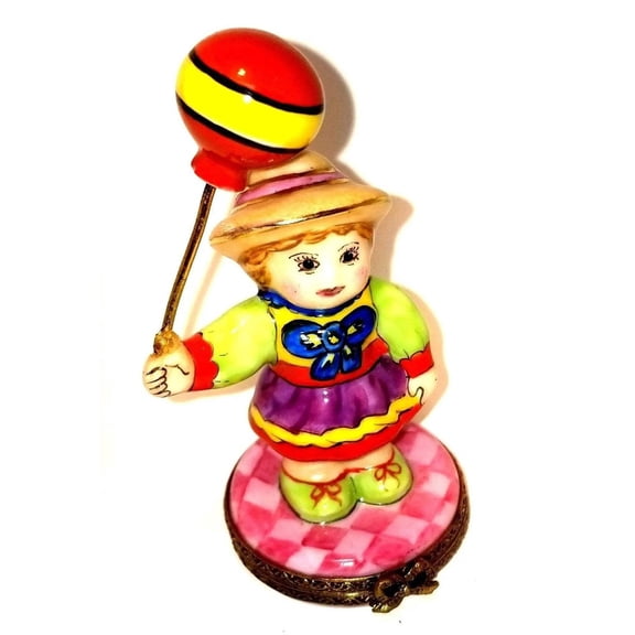 Rare Retired Baby Girl with Red Balloon Limoges Box Porcelain Figurine
