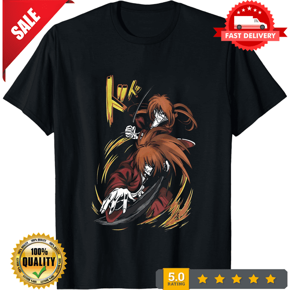 Rare Rurouni Kenshin Shirt Battousai Tshirt Kaotu T-Shirt Sano Top Saito Anime Tee, LIMITED EDITION-TH73879