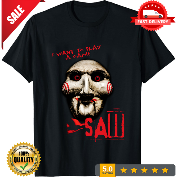 Rare Saw Jigsaw T-shirt Vintage 90s Horror Movie Black Cotton Tee, NEW INSTOCK-TH85654