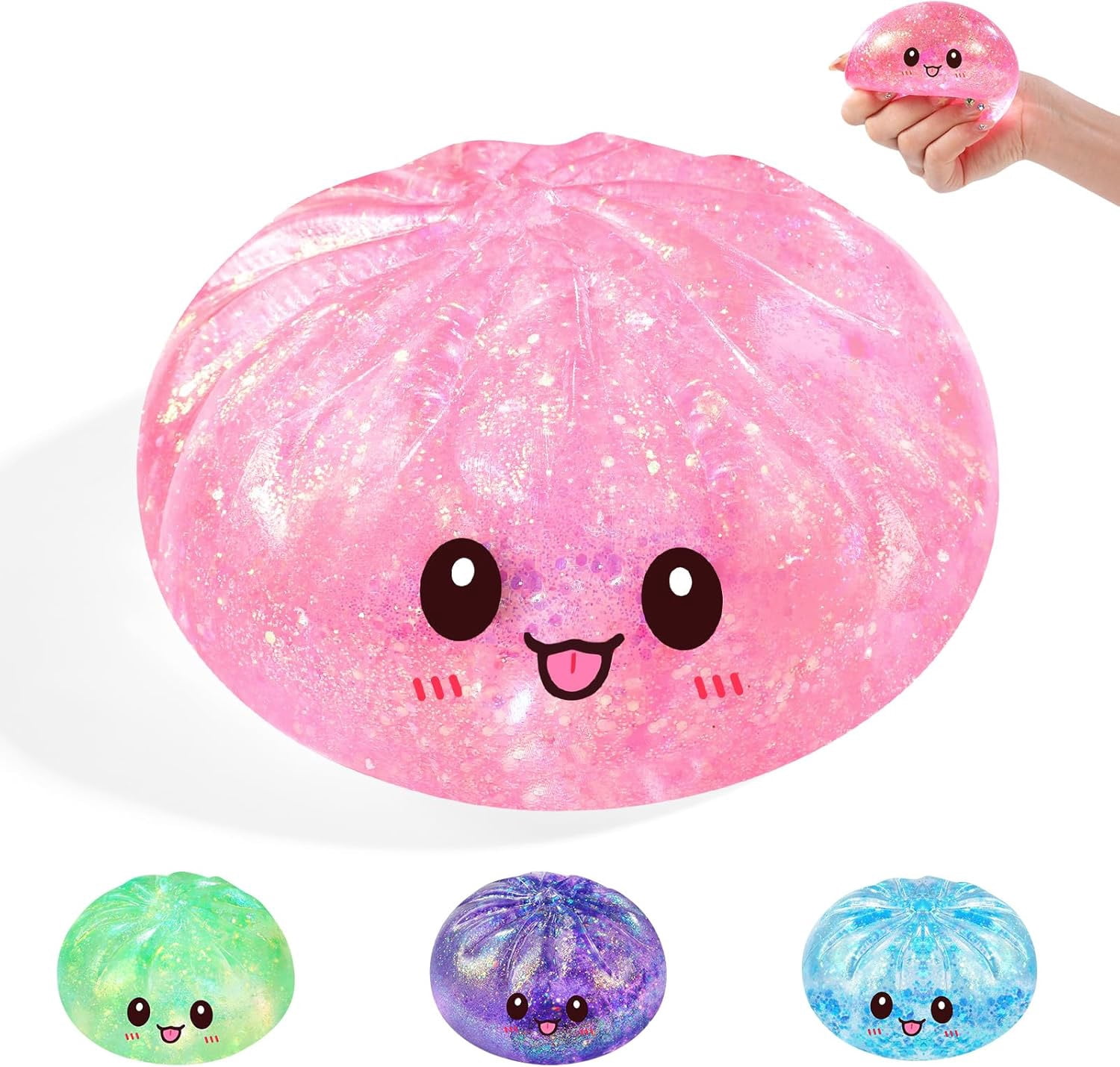 Rare Style Sugar Dumpling Squishy, Glitter Squishies Dumpling Mystery Box, Viral Bao Bun Food Squeeze, Stress Relief Fidget (Pink)