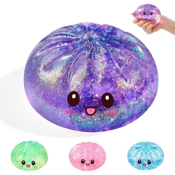 Rare Style Sugar Dumpling Squishy, Glitter Squishies Dumpling Mystery Box, Viral Bao Bun Food Squeeze, Stress Relief Fidget (Purple)