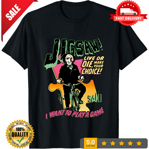 Rare The Saw Horror Movie T-Shirt GIANT PUZZLE PIECE New Official Black Cotton, ULTRA LIMITED-TH84380