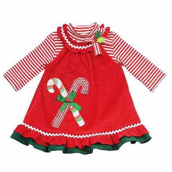 Rare Too Infant Toddler Girls Red Polka Dot Christmas Jumper Candycane Dress 9m