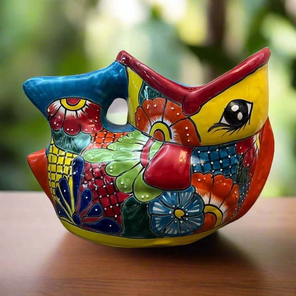 Rare XL Talavera Fish Planter | Hand-Painted Mexican Statue Pottery
