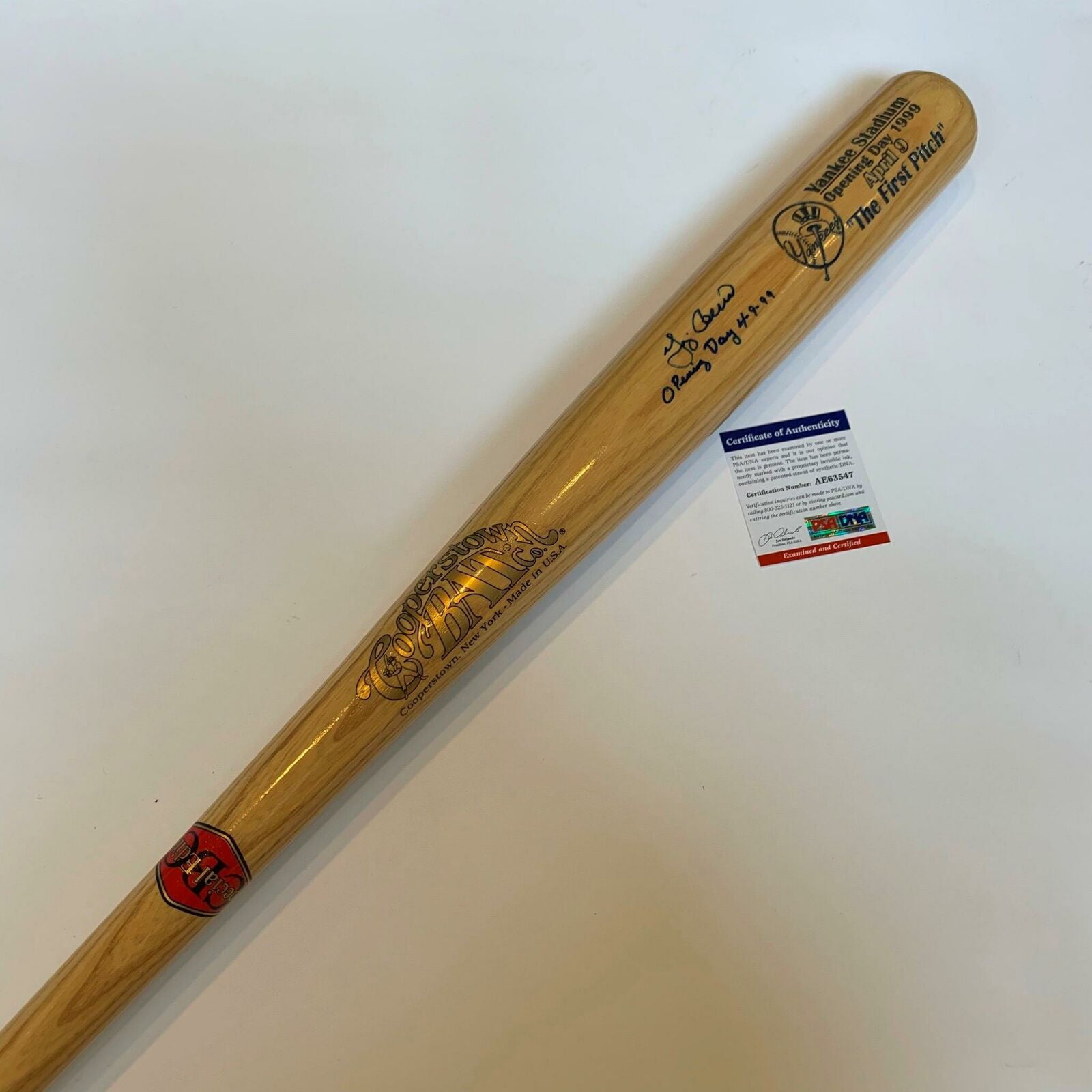 Rare Yogi Berra Signed 1999 Opening Day Bat Return To Yankee Stadium