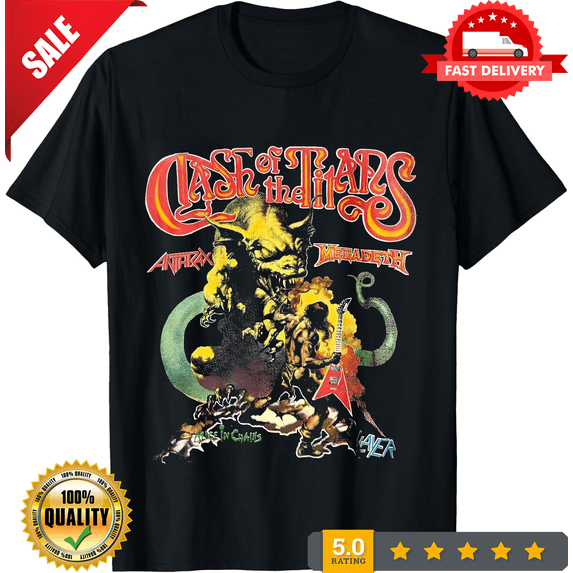 Rare vintage Clash of the Titans tour band Reprint Graphic Tee 2 sided S-5XL, LIMITED EDITION-TH73845