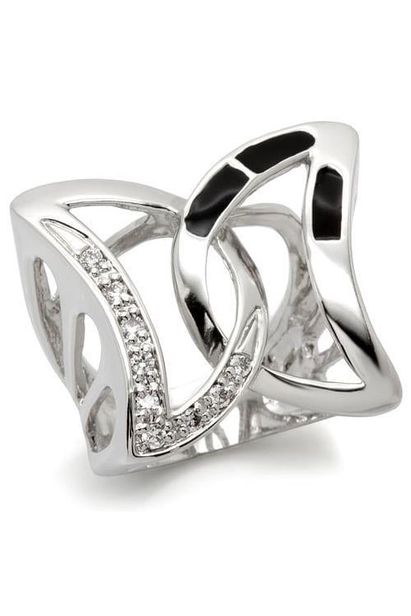 0W050 - Rhodium Brass Ring with AAA Grade CZ in Clear