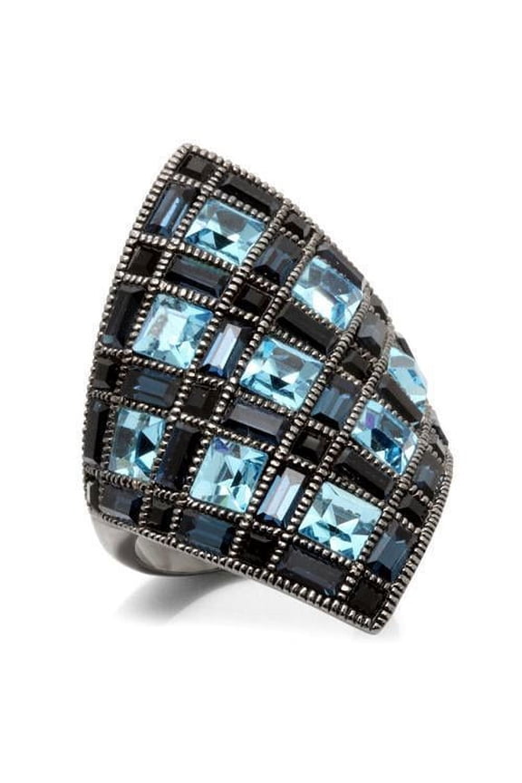 0W235 - Ruthenium Brass Ring with Top Grade Crystal in Sea Blue