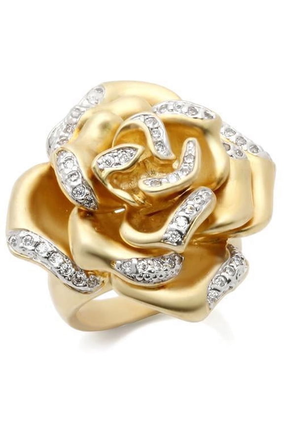 0W250 - Matte Gold & Rhodium Brass Ring with AAA Grade CZ in Clear
