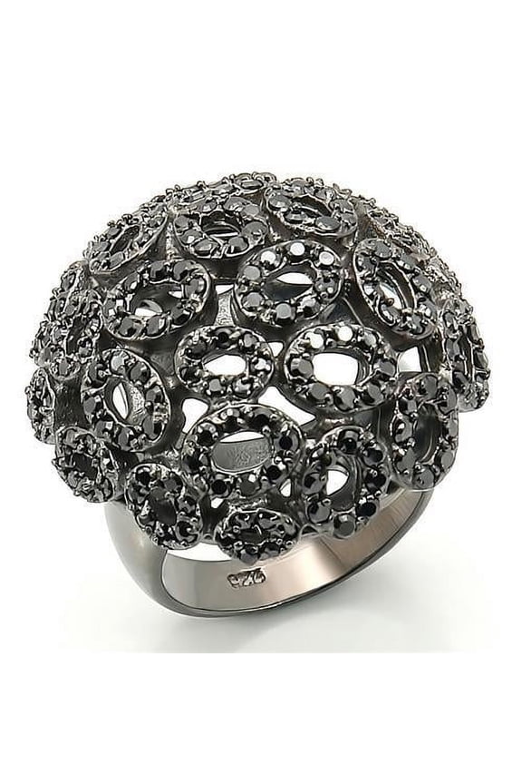 0W278 - Ruthenium Brass Ring with AAA Grade CZ in Jet