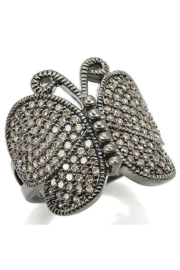 0W290 - Ruthenium Brass Ring with AAA Grade CZ in Champagne