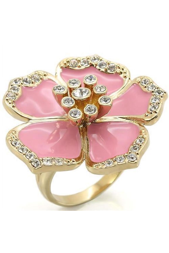 0W376 - Gold Brass Ring with Top Grade Crystal in Clear