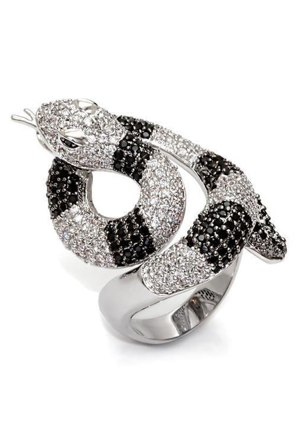 1W081 - Rhodium + Ruthenium Brass Ring with AAA Grade CZ in Black Diamond
