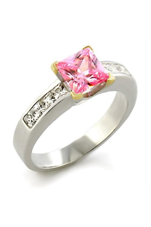 34104 - Reverse Two-Tone 925 Sterling Silver Ring with AAA Grade CZ in Rose