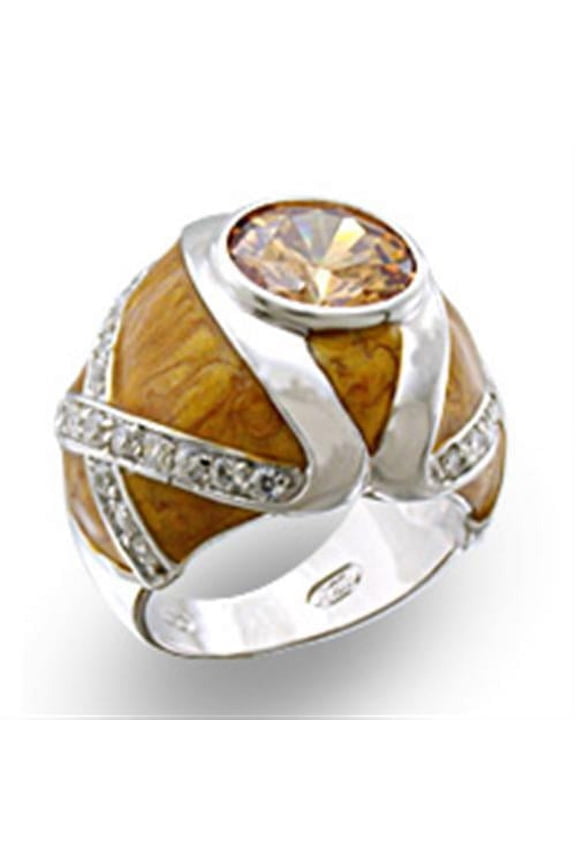 37414 - High-Polished 925 Sterling Silver Ring with AAA Grade CZ in Champagne