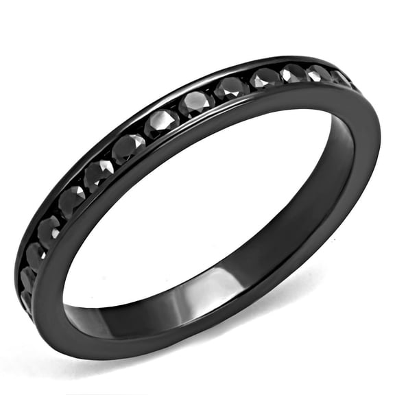 RareGem 3W1138 - IP Light Black (IP Gun) Brass Ring with AAA Grade CZ in Light Gray