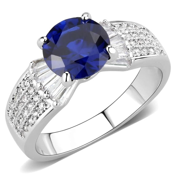 RareGem 3W1562 - Rhodium Brass Ring with Synthetic Spinel in London Blue