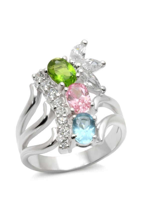 40608 - High-Polished 925 Sterling Silver Ring with AAA Grade CZ in Multi Color