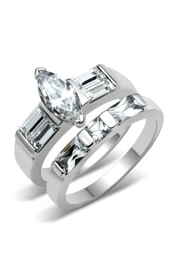 40911 - High-Polished 925 Sterling Silver Ring with AAA Grade CZ in Clear