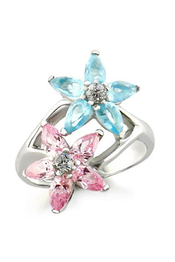 49811 - High-Polished 925 Sterling Silver Ring with AAA Grade CZ in Multi Color