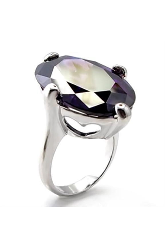 6X025 - Rhodium Brass Ring with AAA Grade CZ in Amethyst