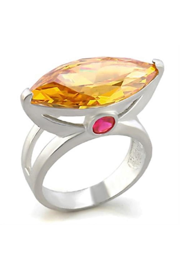 6X026 - Rhodium Brass Ring with AAA Grade CZ in Champagne