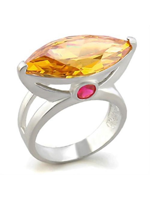 6X026 - Rhodium Brass Ring with AAA Grade CZ in Champagne