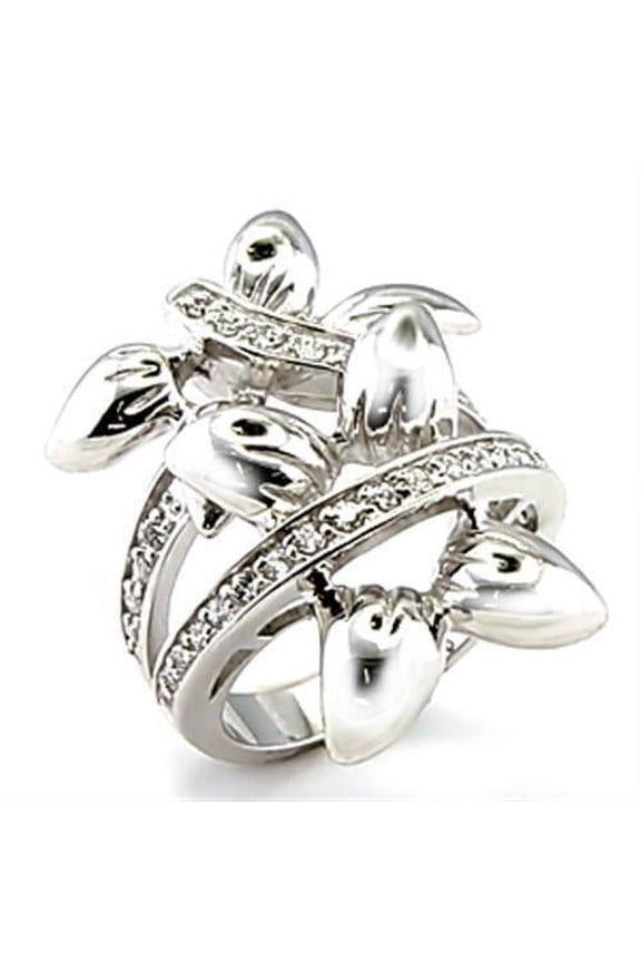 6X042 - Rhodium Brass Ring with AAA Grade CZ in Clear
