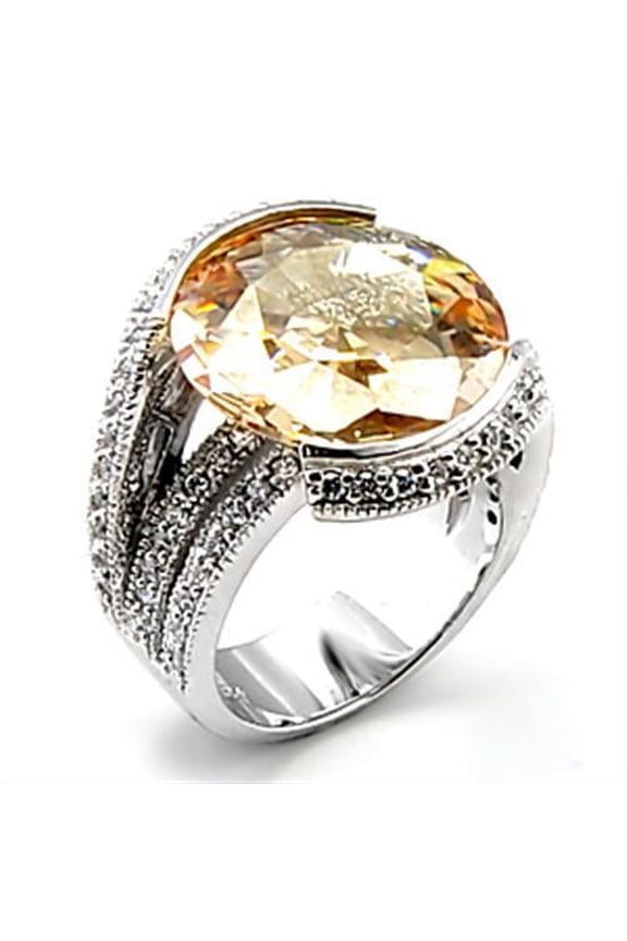 6X045 - Rhodium Brass Ring with AAA Grade CZ in Champagne