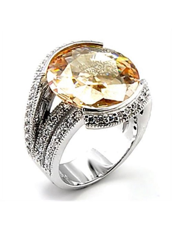 6X045 - Rhodium Brass Ring with AAA Grade CZ in Champagne