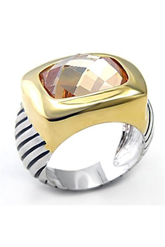 7X126 - Reverse Two-Tone Brass Ring with AAA Grade CZ in Topaz