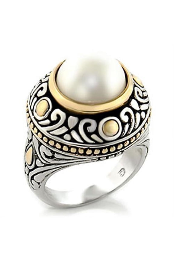 7X137 - Reverse Two-Tone Brass Ring with Synthetic in White