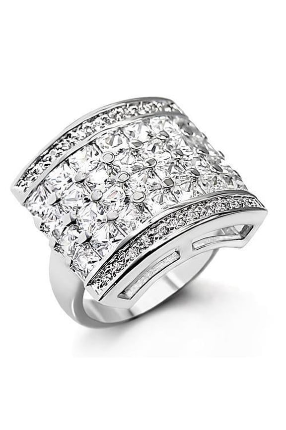 7X174 - High-Polished 925 Sterling Silver Ring with AAA Grade CZ in Clear