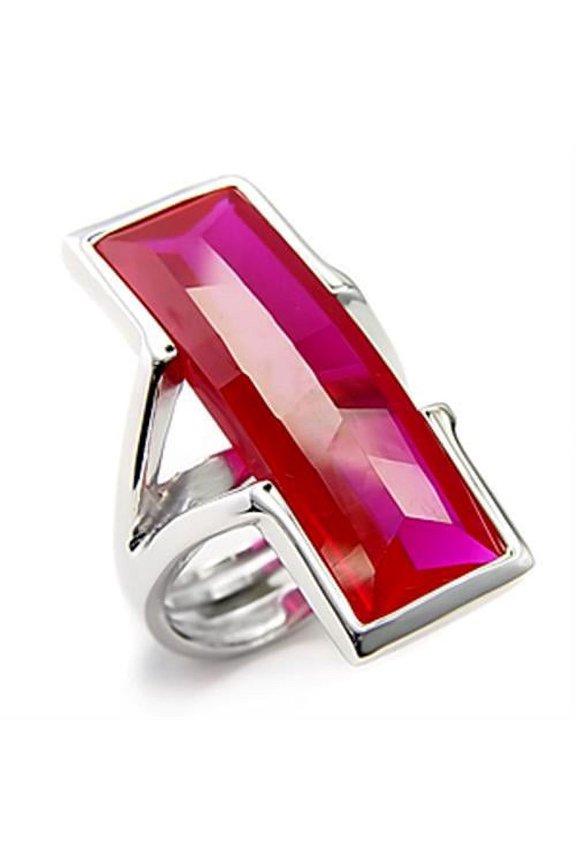 7X248 - Rhodium 925 Sterling Silver Ring with Synthetic Garnet in Ruby