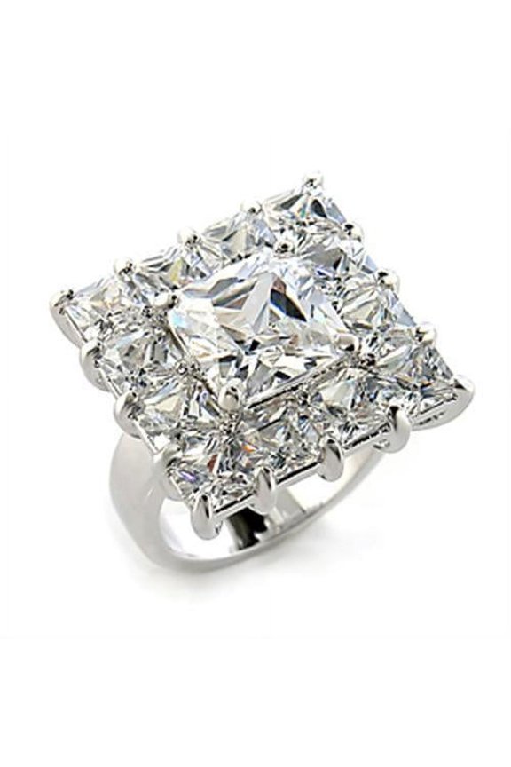 80215 - Rhodium Brass Ring with AAA Grade CZ in Clear