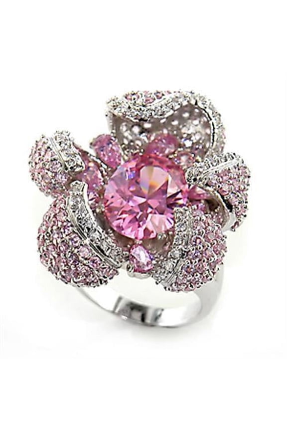 80316 - Rhodium Brass Ring with AAA Grade CZ in Rose