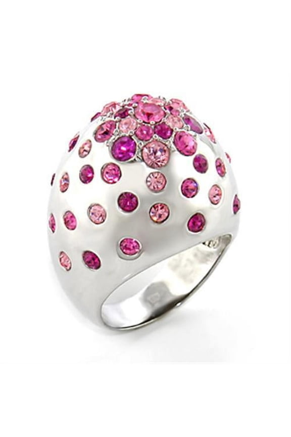 80602 - Rhodium Brass Ring with Top Grade Crystal in Multi Color